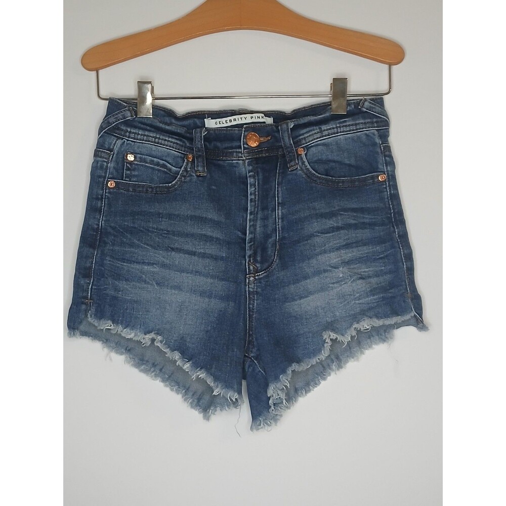 Celebrity Pink Denim Shorts Women’s Size 3/26 High Low Raw Hem Distressed EUC